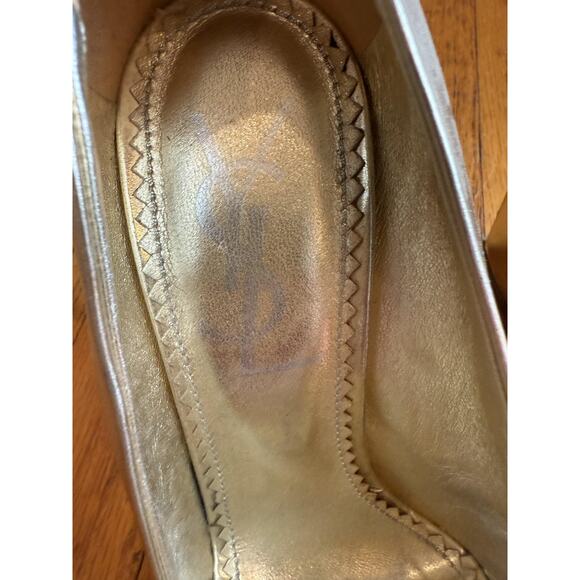 Yves Saint Laurent Shoes Womens Size 38 Gold Peep Toe Platform High Heels Italy - Picture 2 of 11